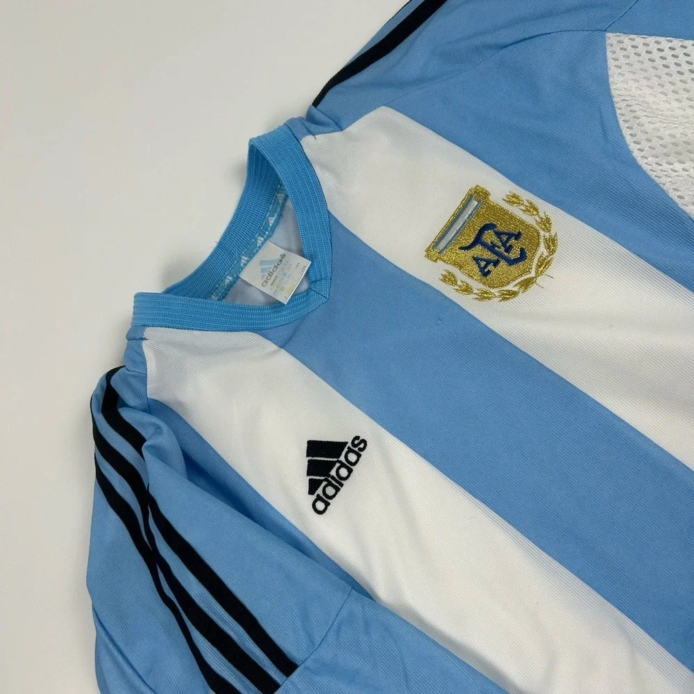 Adidas Men's SZ L VTG Argentina Mesh Soccer Y2K Blank Jersey Light Blue